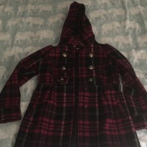 Plaid winter pea coat